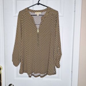 MICHAEL Michael Kors Black and Gold Patterned Blouse Size 2X